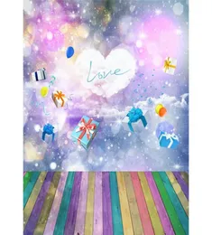 Colorful Wood Floor Newborn Pograpghy Backdrop Love Heart Glitter Po Background Birthday Gifts Boxes Child Fantasy Backdrops4971291