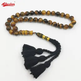 Kleidung Tasbih Männer natürlicher Tiger Augenstein Schwarze handgefertigte türkische Quasten muslimische Gebet Perlen Islamische Misbaha -Käufer arabischer Accessoires