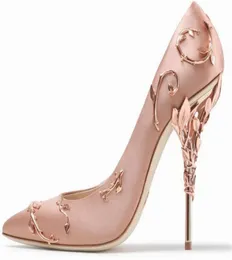 Designer Logo Bridal High Heels Shoes 10cm Fashion Pink Women Eden Metal Flower Pumps Shoes for Wedding Evening Party Prom Shoe2321474