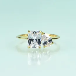 Ringe Gem's Beauty Solid 14K 10K Gelbgold Moissanit-Ringe für Frauen, Birnen-Smaragd-Schliff, Solitärring für Verlobung, Weihnachtsgeschenk