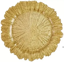 Wholesale 13inch Gold Charger plastic Plates Underplate Wedding Reef Gold Charger Plates For Wedding I0523
