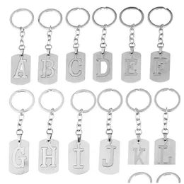 Keychains Lanyards Rostfritt stål Bokstav Keychain Pendant Bag Decoration Keyring Car Key Chain Drop Delivery Fashion Accessories Dhazw