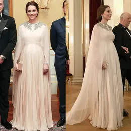 Kate Middleton formelle Abendkleider für schwangere Frauen in Übergröße, Chiffon, Promi-Party-Kleider mit Wickel-Cape-Ärmeln, Applikationen, Perlen, langes Abendkleid mit hoher Taille