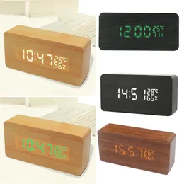 إكسسوارات الساعات الأخرى LED Woodwen Clock Watch Table التحكم في الصوت الرقمي الخشب الرقمي Despertador سطح المكتب USB/ Decor