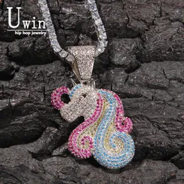 Colares UWIN Cubic Zirconia Unicorn Pingente Colar Completo Iced Out Encantos AAA Banhado A Ouro CZ Pedra Moda Jóias para Dropshing