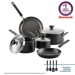 Farberware 12-stycken Easy Clean Nontick Pots and Pans Cookware Set, Black