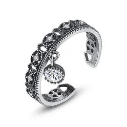 New Fashion Women Retro Gun Black Open Ring Luxury Brand Shiny Zircon s925 Sterling Silver Ring Female Charm Ring Casual Party Versatile High-end Jewelry Gift