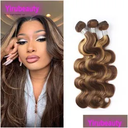 Hair Wefts Yirubeauty Brazilian Human Extensions 3 Bundles P4/27 Color Straight Body Wave 4 27 Double 830Inch Remy Piano Colors Drop Dhqi5