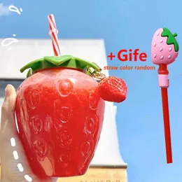 Water Bottles 500ml Summer Cute Strawberry Straw Bottle Milk Coffee Cup for Home 230523