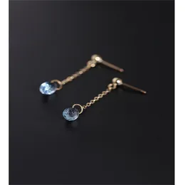 Knot Daimi Sky Blue Topaz Earrings女性宝石本物の黄色の14Kゴールドインジェクション風が吹く短い耳線式