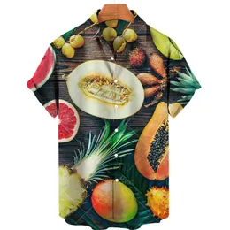 Men's Casual Shirts Summer High Quality Hawaiian Shirt 3D Fruit Print Short Turn Leader Plus Size Beach Flower ShirtMen's