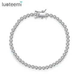 Bangle LUOTEEMI Classic Simple Small Round CZ Tennis Bracelet for Bridal Wedding Cubic Zircon 2022 New Fashion Jewelry for Man Gifts