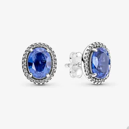 Sparkling Statement Halo Stud Earrings for Pandora 925 Sterling Silver Earring Set designer Jewelry For Women Blue Crystal diamond luxury earring with Original Box