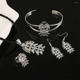 Necklace Earrings Set Ethiopian Silver Color Trendy Pendant Necklaces Bangle Earring Rind For Women Men Eritrea