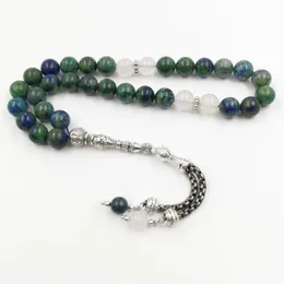 Bracelets Tasbih Natural chrysocolla with White agates stone Men Gemss rosary beads Muslim misbaha Eid gift Accessories islamic bracelets