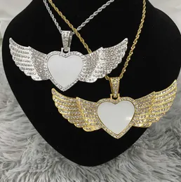 50PcsLot Custom Jewelry Sublimation Heart Shape Angel Wings Necklace With Thick Chain For Promotion Gifts1087942