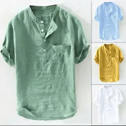 Men's Casual Shirts Men's Cotton Linen Tees Short Sleeve Hippie Casual Beach T Shirts Tops Pocket Guayabera Shirts AA230523