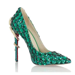 Sukienka buty na wysokim obcasie ślub Druhna Bankieta Bankiet Luksusowy kolorowy zielony diament na wysokim obcasie