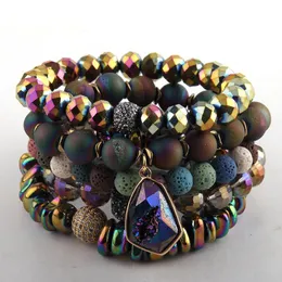 Bracciale gioielli di moda Bellissimo braccialetto multicolore Druzy Set braccialetti con sfere in pietra lavica naturale CZ