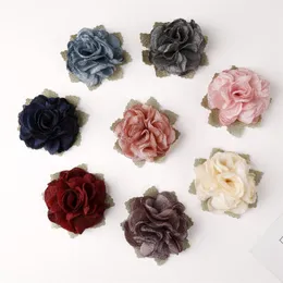 Flores decorativas 20pcs/lote queimando folhas de rosa de chiffon para menina clipes de cabelos de cabelos acessórios Diy Headwear
