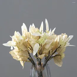 装飾的な花1ブーケフェイクプラントパーティーシミュレーションのための大きな長続きする簡単なケア人工ユーカリの葉