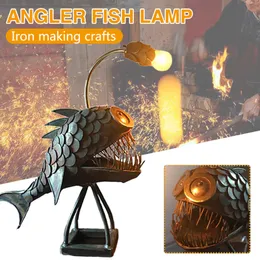 Decorative Objects Figurines Sharks Night Light Rustic Style Fish Statue Lighting Desk Lamp Jelly Fish Lamp Unique Home Decoration Rustic Lamps 230523