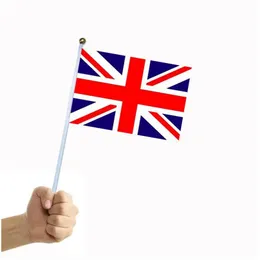 Banner Flags 14X21Cm Uk Flag Polyester United Kingdom Festive Hand Waving Garden With Flagpole Drop Delivery Home Party Supplies Dh0Py