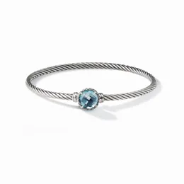 DY Designer Twisted Women Fashion Blue Topaz Twist Bracelets Jewelry Platinum Plated Wedding Gifts 3mm 17cm 19cm Bracelet