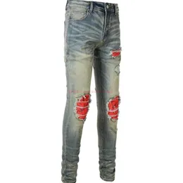 جينز مصمم الملابس Amires Jeans Denim Pants 6552 American Amies Fashion Mens الجينز مع الثقوب القديمة Patch High Street Slim Fit Big Da