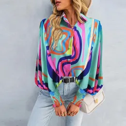 Print Blouse Elegant Ruffles Shirt Blouse Crop Top Tops Women Summer Long Sleeve Pullover Loose Blouse Shirts Work Tops