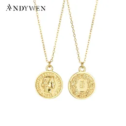 목걸이 Andywen 925 Sterling Silver Gold Coins 펜던트 퀸 롱 체인 목걸이 2021 패션 고급 보석 선물 여성 Styels Spring