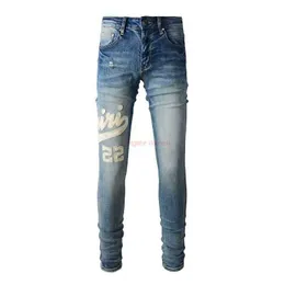 مصمم الملابس Amires Jeans Denim Pants Amies 1311 High Street Blue Fashion Jeans Letter Latcy Skin Fashion Bantor Slim Fit Fet for Men D.