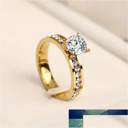 Solitaire Ring rostfritt stål kristallringar för kvinnor cirkel modeengagemang smycken gåvor grossist droppleverans dhgarden dh2qd
