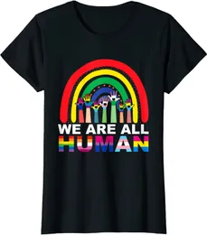 デザイナーニューレディースメンTシャツ私たちは皆、人間のプライドアリーレインボーlgbtフラグゲイプライドTシャツです