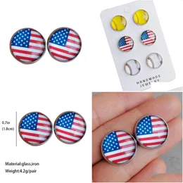 stud American Flag Earrings Glass Sports Ball Party Decorations Womens Fashion Jewelry Association Drop Droviour Dhti8