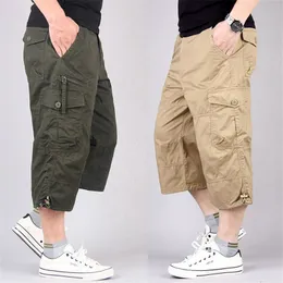 Mens shorts de longa distância cargo homens de verão multipocket casual calça elástica