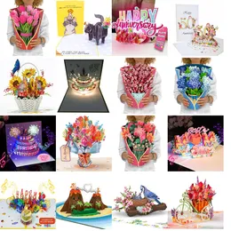 Greeting Cards Pop Up Pink Tips 12 Inch Life Sized Flower Bouquet 3D Popup With Note Card And Envelope Drop Delivery Amx1L