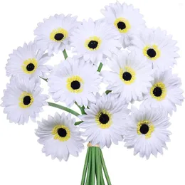 Dekorativa blommor 12 PC: er konstgjorda vita gerbera daisy faux stjälkar pu riktiga beröring tusenskönor 12.2 "lång för vår sommaren