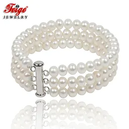 Bangle Classic Multilayer White Natural Freshwater Pearl Bracelets for Women's Party Gifts Fine Jewelry Hurtowe Feige