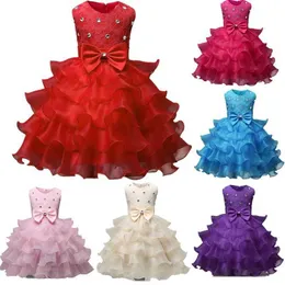 Sukienki dla dziewczyny Księżniczka wieczorna impreza Czerwona ceremonia tiul tiul tiul Fabric Nowonarodzone dziecko 1. urodziny sukienka baptystów G220523