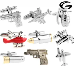 Kostenloser Versand Herren-Designer-Manschettenknöpfe Goldfarbenes Bullet Design Neuheit Gun Design Manschettenknöpfe 007 War Army Series