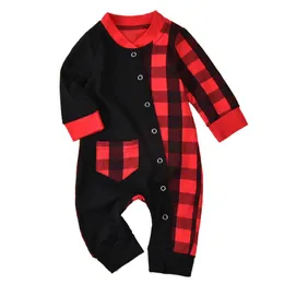 Jumpsuits 2023 Christmas 0-18M Born Baby Boy Girl Rompers Long Sleeve Plaid Pocket Jumpsuit Playsuit Outfits Clothes