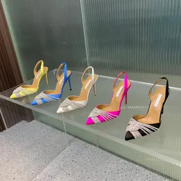Aquazzura Rhinestone Cross Strap 장식 실크 펌프 신발 stiletto slingbacks High Heels Shoes 105mm Spool Women Luxurys Designers Dress Shoe Factory Shoes