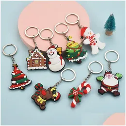 Keychains Lanyards Xmas Gift Cartoon Snowman Santa Claus Pvc Christmas Keychain Pendant Keyring Drop Delivery Fashion Accessories Dhjhl