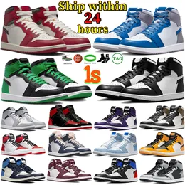 أحذية كرة السلة 2023 1s للرجال والنساء Jumpman 1 أحذية رياضية رياضية Chicago Lost and Found محظوظ براءات الاختراع الخضراء ولدت باللون الأزرق الحقيقي SE Space Jam Light Smoke Grey للرجال والنساء المدربين