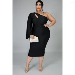 Plus Size Dresses Women Clothing Autumn Fashion Sexy Sloping Shoulder Sleeve Slim Fit Lace Up Ladies Dress Nightclub 2023 5XL Oversized