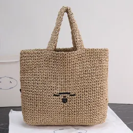 Fiber Tote Bag Summer Woven Straw Woven Bag Women's Shoulder Handbag Fashion Lafite Grass Rattan Hollowed Out Travel Beach Tote Bag Stor kapacitet Holiday Purse 34 cm