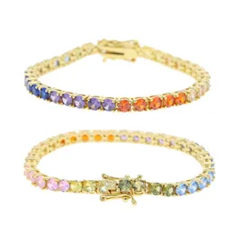 Bangle 2022 Gold Plated Rainbow Cz Gorgeous Trendy Bangle Fashion Tennis round Cubic Zirconia Bracelets For Women girls Luxury Jewelry