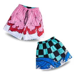 Herrshorts anime shorts män kvinnor demon slayer 3d tryck gym shorts mesh snabb torr avslappnad korta pangts till fitness träning som kör sommar 230523