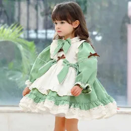 Vestidos de menina 2-7t Partido infantil ELAGANT MENINAS MANAGEM LONGA MANAGEM SPANHOUS Ruffle Style Dress G220523